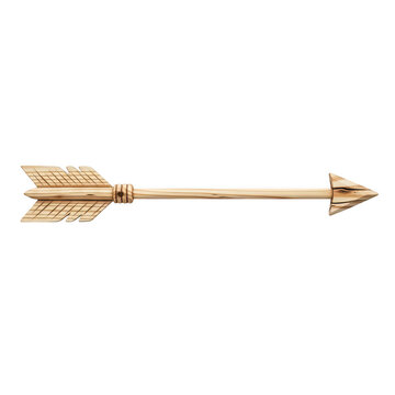 Decorative wooden arrow with feathers for rustic design isolated on transparent background