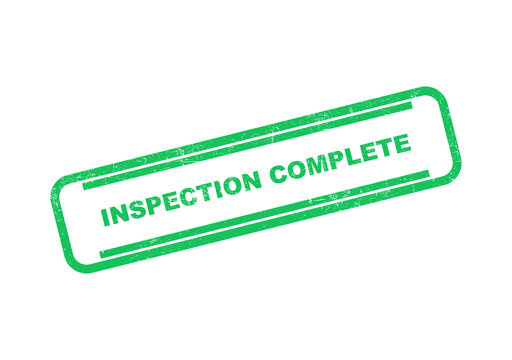 Green inspection complete rubber stamp seal text icon for quality control and approval isolated on transparent background