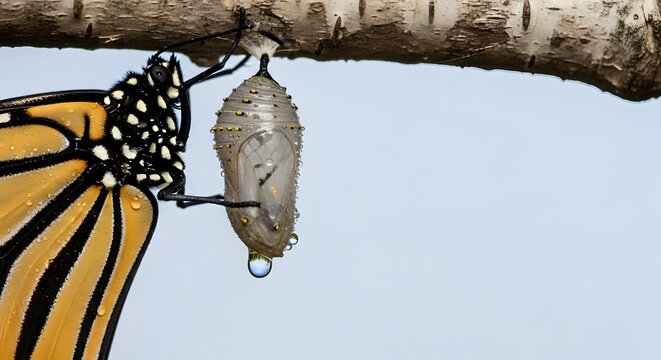 Monarch Butterfly Emerging from Chrysalis