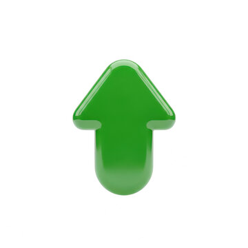 Shiny green 3d arrow pointing up isolated on transparent background