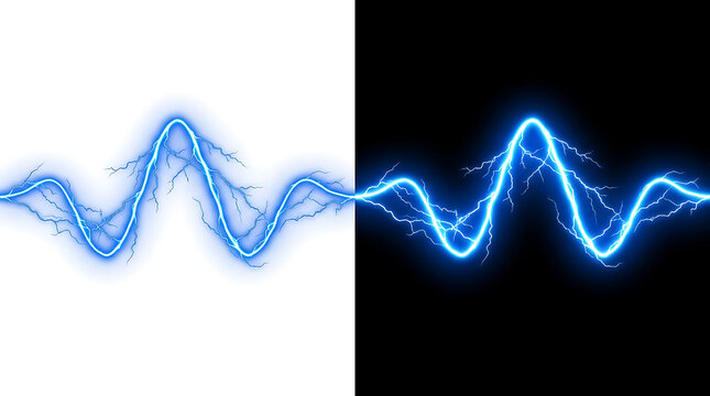 Blue lightning bolt on white and black backgrounds