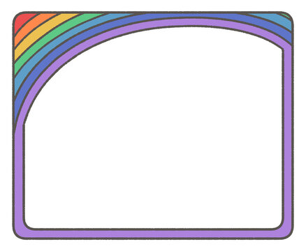 Rainbow arched frame border with hand drawn crayon texture for note and message space