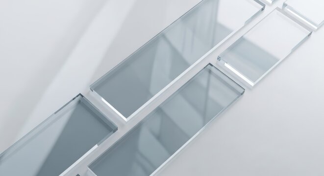 Multiple transparent glass rectangular panes arranged in clean modern isometric layout.