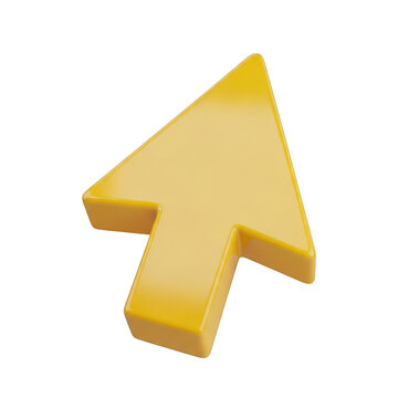 Yellow 3d computer mouse cursor arrow icon isolated on transparent background