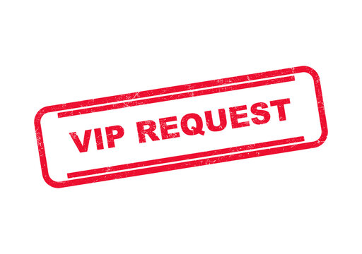 Red ink rubber stamp icon with the text vip request inside a rectangular border frame isolated on transparent background