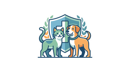 Fototapeta premium Pet health shield icon with cat dog.