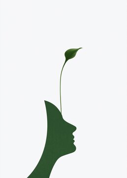 Digital illustration of a human head and neck. the head is made up of a green silhouette of a person's face, with the neck and upper body facing towards the left side of the image.