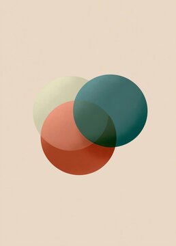 Graphic design with three overlapping circles. the circles are in different colors - one is light green, one is orange, and one is dark blue. the background is a light beige color.