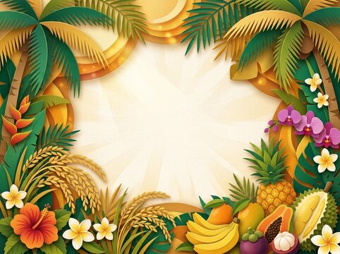 Tropical Fruit and Flower Border Frame Design.