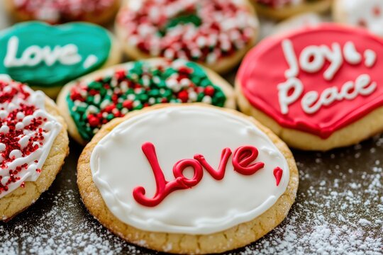 Delicious holiday cookies decorated with colorful sprinkles and chocolate chips