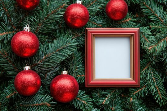 Christmas background with decorated xmas tree and glowing lights frame on color layout