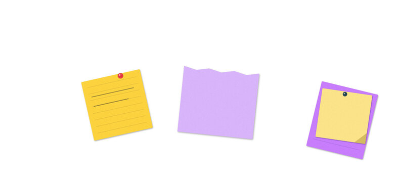 Three colorful sticky notes with corner flaps floating in air