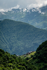 village of Khalde, Khaldechala River Valley, trans-Caucasian trail, Upper Svaneti, Caucasus mountain range, Georgia © Tolo
