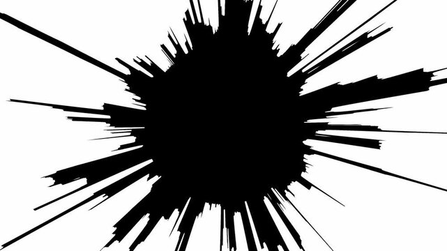 Black spiky rocky radial burst animation on white background seamless loop