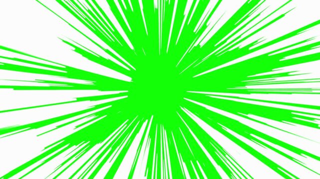 Video of abstract green chroma key radial speedlines bursting from center on white background