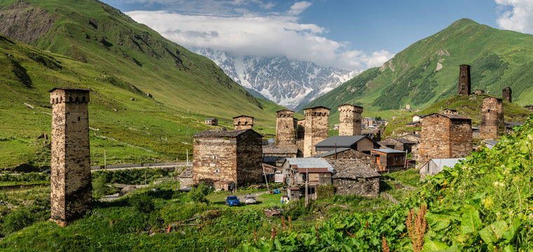 Ushguli village, trans-Caucasian trail, Upper Svaneti, Caucasus mountain range, Georgia
