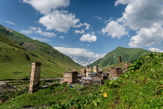 Ushguli village, trans-Caucasian trail, Upper Svaneti, Caucasus mountain range, Georgia