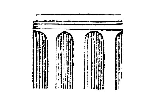 Fluted column shafts with vertical grooves and classical proportions, old vintage illustration, 1897.