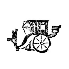 Hansom cab with large wheel and ornate detailing, old vintage illustration, 1897. © Timofeeff