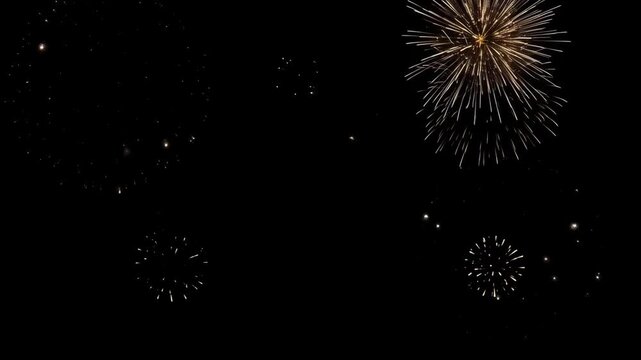 Firework Burst in Night Sky Against Black Background for Celebration and Glowing Spark