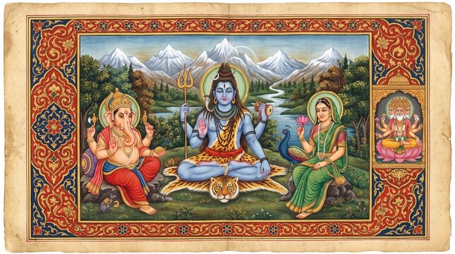 Divine depiction of shiva and parvati celebrating hartalika teej and pradosh vrat symbolizing devotion during sharad navratri