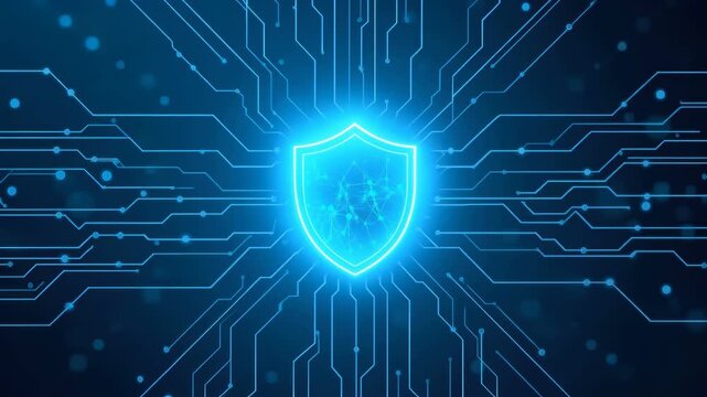 Cyber Shield Digital Network Security Protection on Blue Circuit Background