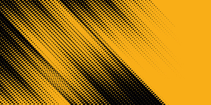 Black halftone pattern. Retro comic gradient background. Bright orange pixel dotted texture overlay. Cartoon pop art faded gradient pattern.vector background