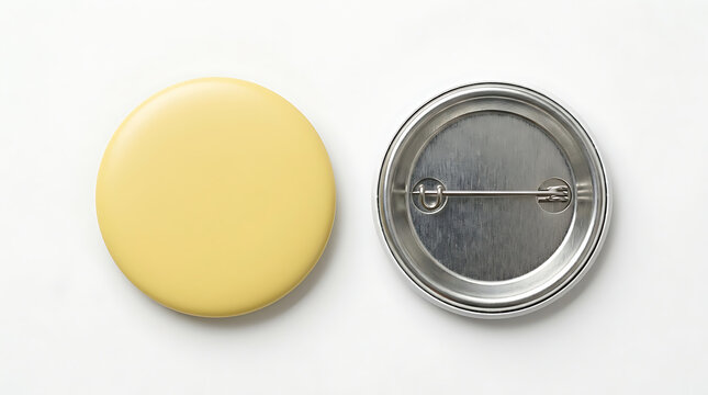 Two pin back buttons one yellow front one silver back