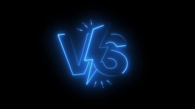 Abastract glowing neon verses animation. Against, bumper, design, fight, football, game, intro animated VS lettering with neon effect.