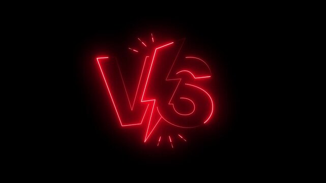 Abastract glowing neon verses animation. Against, bumper, design, fight, football, game, intro animated VS lettering with neon effect.