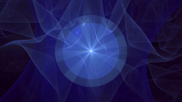 Illustration created as a 3D render without generative AI, abstract futuristic energy burst and geometric cosmic light background