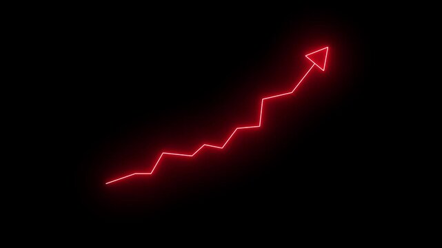 Glowing Neon Upward Graph Line Animation on Solid Black Background for Financial Growth Concepts, Stock Market Success, and Cyberpunk Data Trend Visuals. 4k animation.