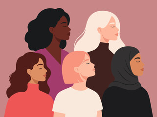 Fototapeta premium Diverse Multicultural Women Profiles for Empowerment and Inclusion
