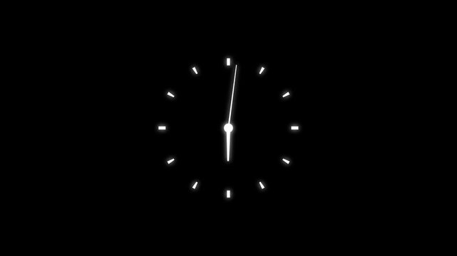 4K motion graphic of Clock with moving arrows with alpha channel transparency. 2D cartoon animation of Stopwatch icon looping, clock ticking and time run on black background.