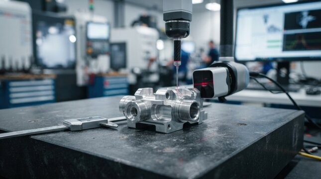 Metrology tools and machined test part in smart manufacturing quality inspection