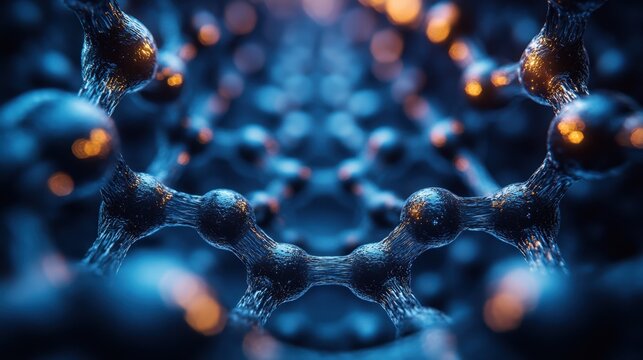 Close-up of blue nanotechnology structures with glowing lights