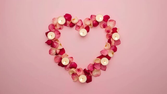 Heart Shaped Petal Ring, Candle Glow, Pink Flower Background Romantic Decor