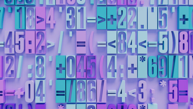 Vibrant Abstract Arrangement of Overlapping Geometric Shapes in Vivid Blue, Pink, and Purple Tones Against a Solid Purple Background, Ideal for Technology and Creative Digital Projects