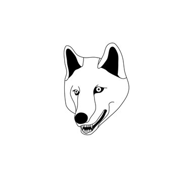 Wolf Head Snarling Black and White Line Art Vector