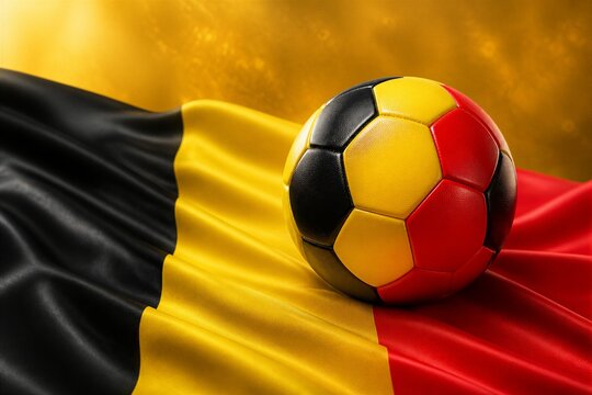 Belgian soccer ball resting on waving national flag