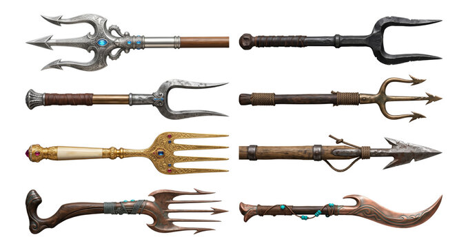collection of six fantasy pole weapons