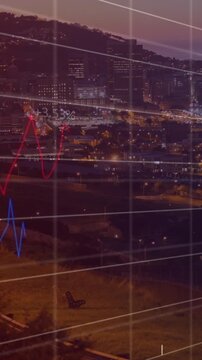 Animation of data processing over cityscape