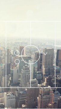 Animation of game plan over cityscape