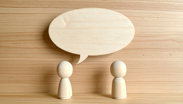 Wooden Figurines with Large Speech Bubble