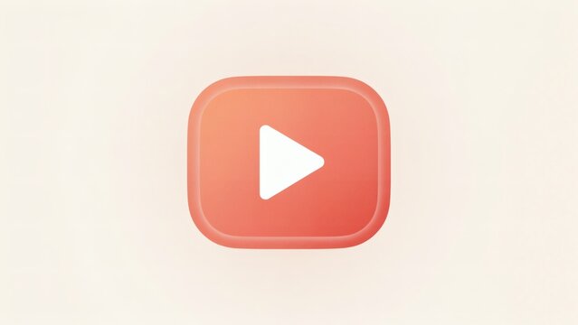 Minimalist rounded square button featuring a clean white play symbol centered on soft red background with square icon communication application