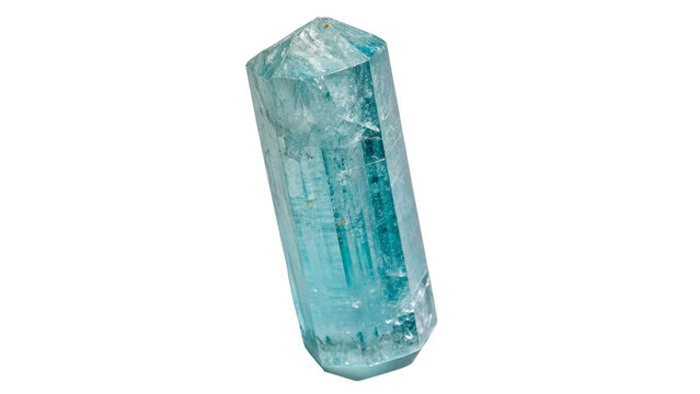 Raw natural light blue aquamarine crystal beryl gemstone isolated on transparent background