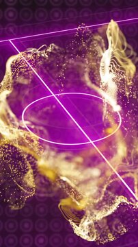 Abstract swirling particles and lines animation over basketball court background