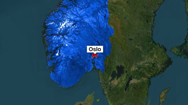 Animated map highlights Oslo and the snowy Norwegian region motion graphics clip