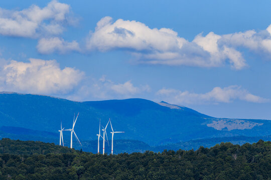 Wind turbines among the Carpathian Mountains. Ecological energy concept in Ukraine