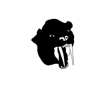 Sabertooth Tiger head roaring black and white vector illustration